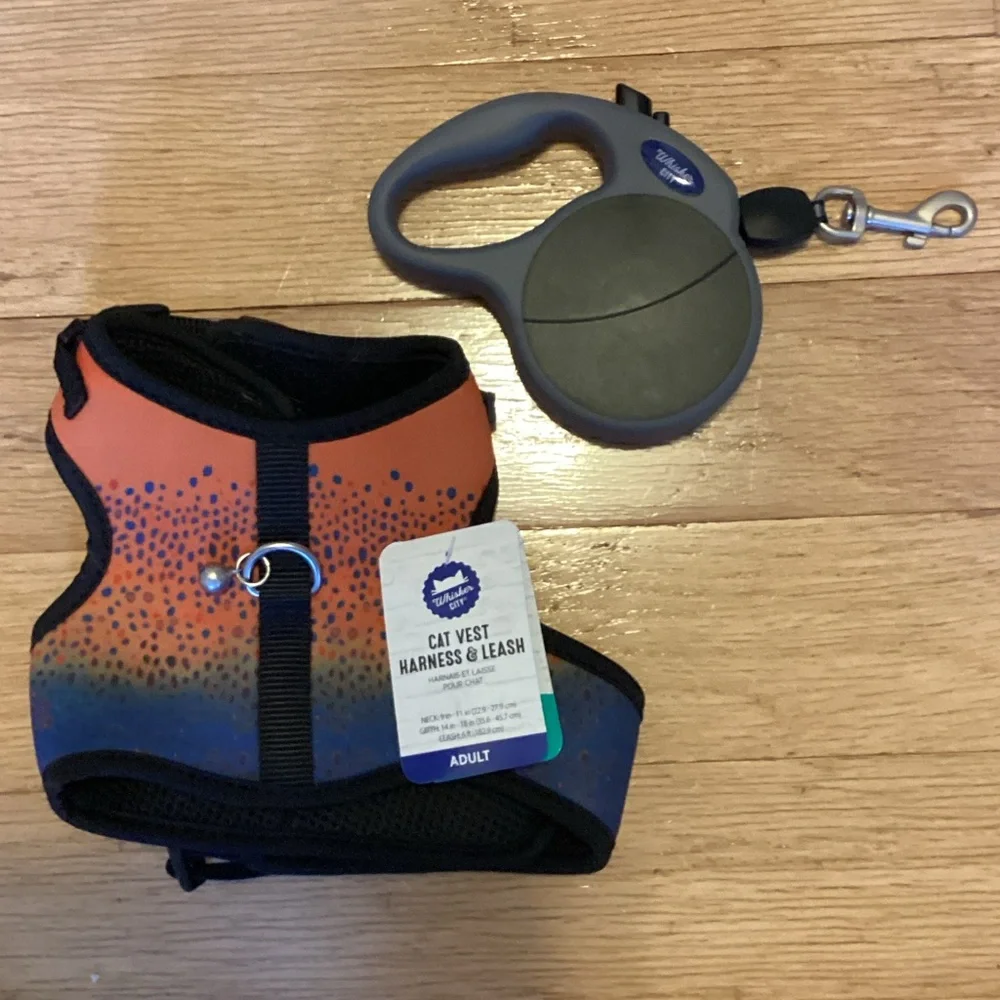 Blueberry Pet Cat Vest Harness & Leash - Orange and Blue